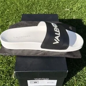 Valentino | Shoes | New Valentino Monochrome Logo Slides Sz  display picture 3